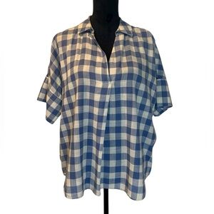 Madewell Blue and Cream Plaid double faced popover shirt Size L